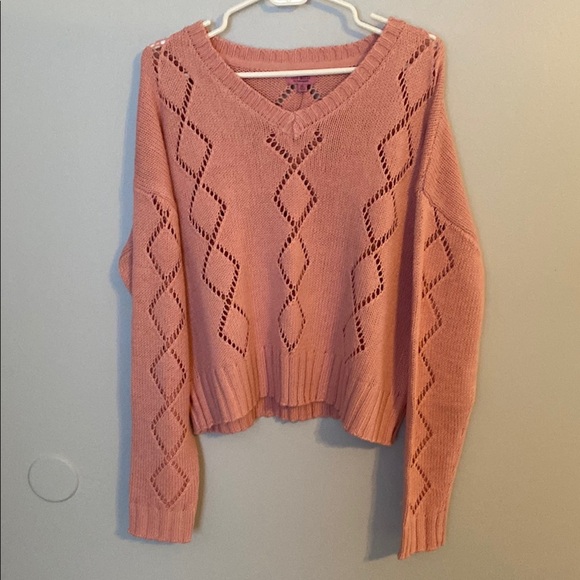 Miami for Francesca’s Pink V-Neck Sweater with Cozy Knit Crop Style Size XL - Picture 1 of 8